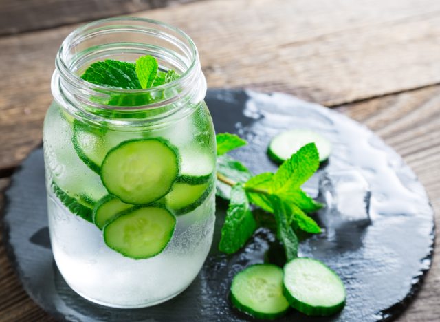 glass of cucumber mint water