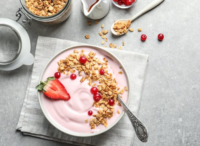 bowl of flavored Greek yogurt, concept of the worst protein foods for weight loss