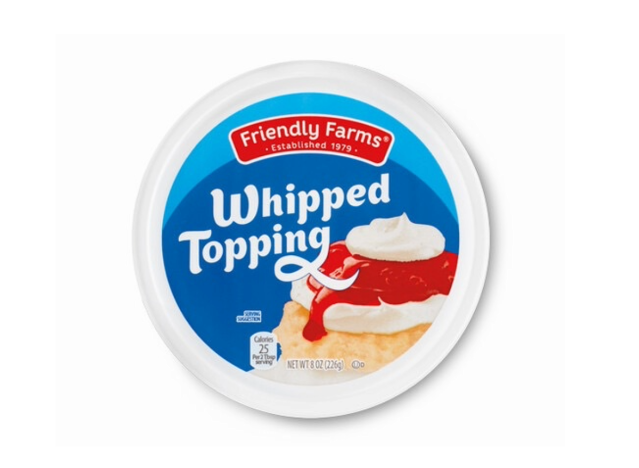 a container of friendly farms whipped topping.