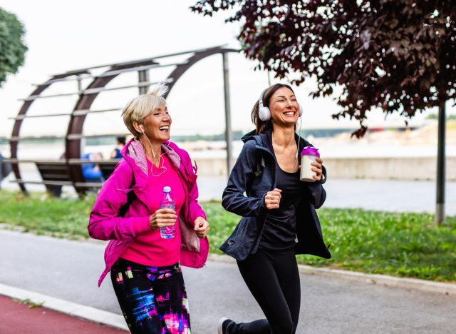 mother-daughter running outdoors, concept of habits to keep brain young