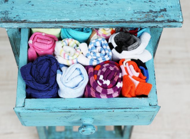 rolled-up socks in drawer