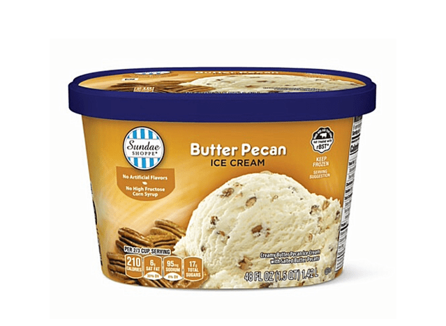 a tub of butter pecan ice cream.