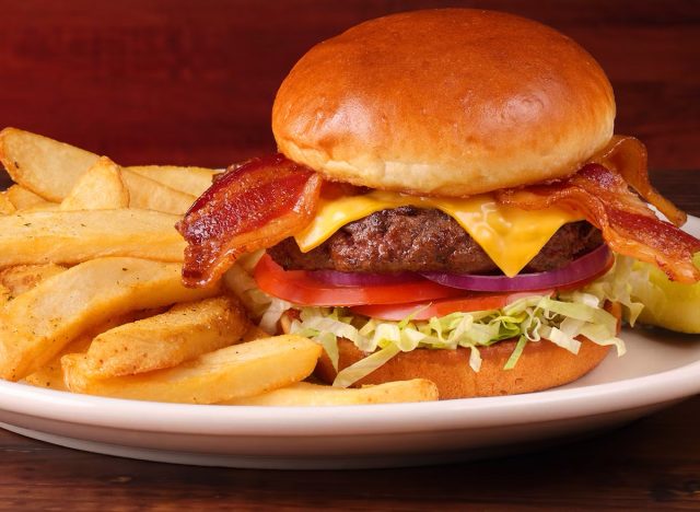 Texas Roadhouse Bacon Cheeseburger with Charred Jalapenos, Steak Fries & Salad with Ranch Dressing