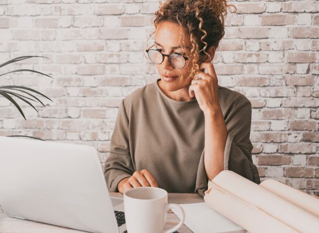 middle-aged woman working from home