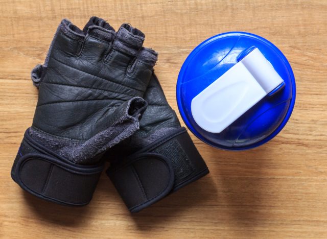 workout gloves, concept of fitness habits that destroy your body after 60