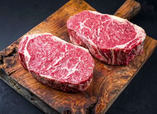 Raw dry aged wagyu entrecote beef steak 