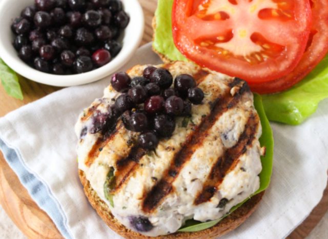 chicken burger with wild blueberries