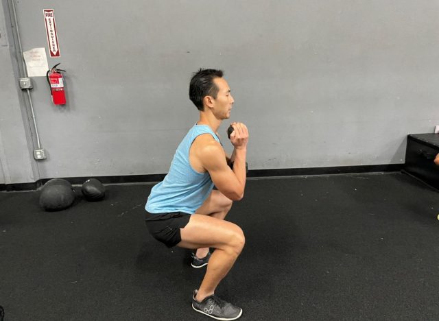 dumbbell goblet squats, concept of workouts to tone your body