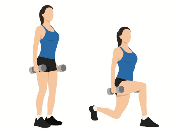 demonstration of dumbbell split squats, concept of exercises to regain balance
