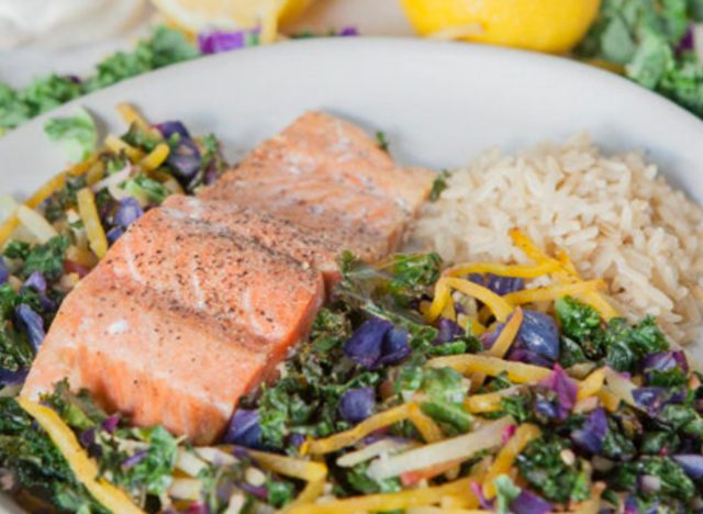 sheet pan salmon with rice and veggies