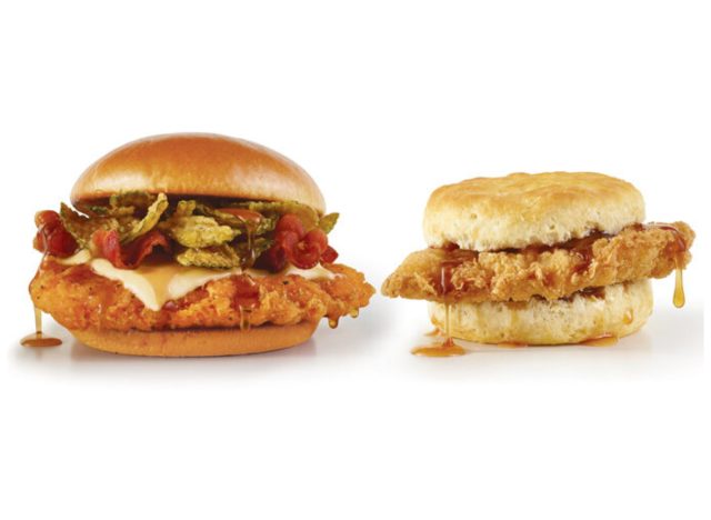 wendy's hot honey chicken sandwich and hot honey chicken biscuit