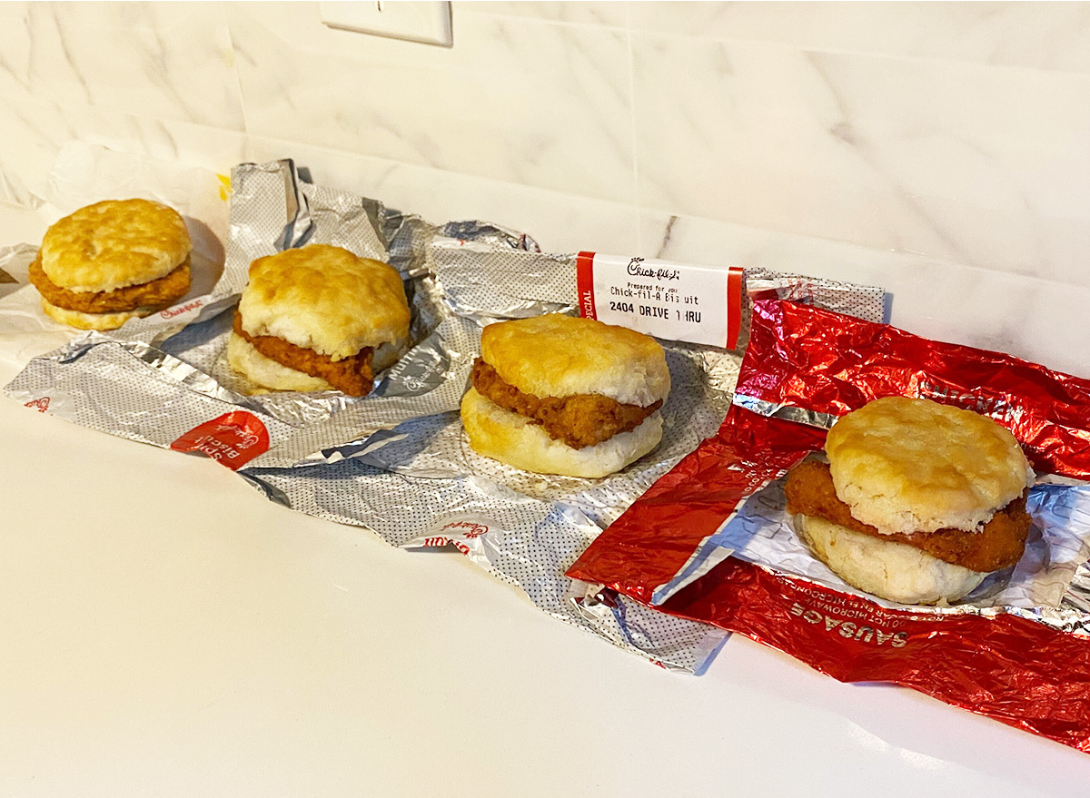 Chicken breakfast biscuits from Chick-fil-A, McDonald's and Wendy's