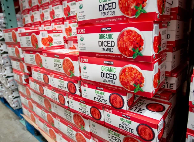 Diced tomatoes on display at Costco