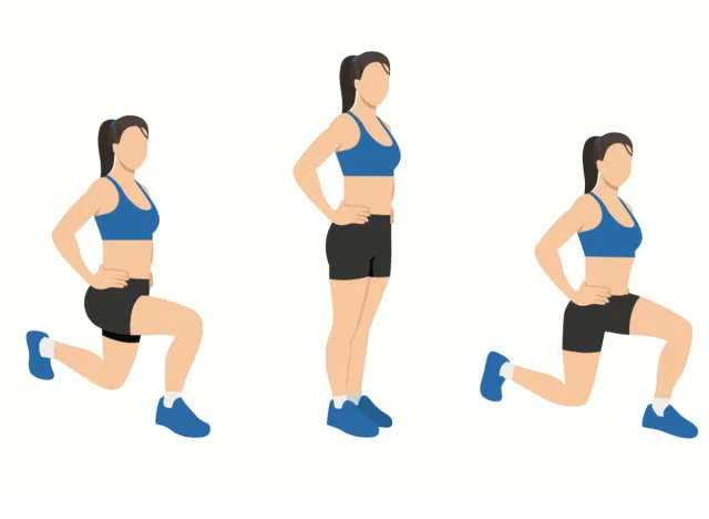 alternating walking lunges, concept of exercises to regain balance