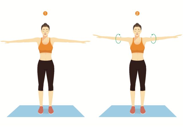 illustration of arm circles, at-home exercises for women to get rid of their armpit pooch