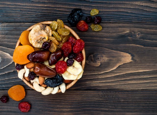bowl of dried fruit with mixed nuts