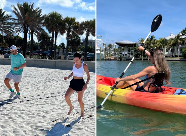 fitness retreat, beach workout and kayaking