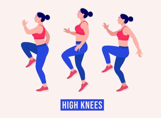 high knees, HIIT exercises to melt love handles