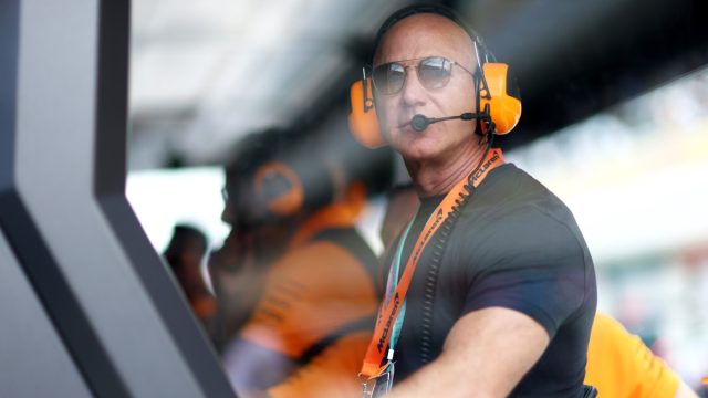 Jeff Bezos looks on from the McLaren pitwall.