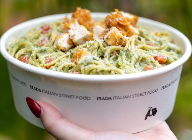 piada italian street food basil pesto pasta with crispy chicken