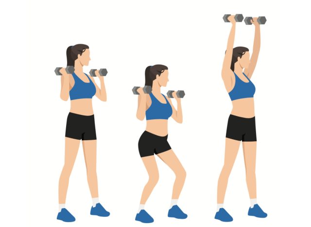 push press exercise, concept of 10-minute workouts to melt belly fat