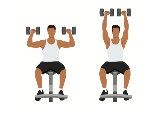 seated dumbbell press, concept of strength exercises for men