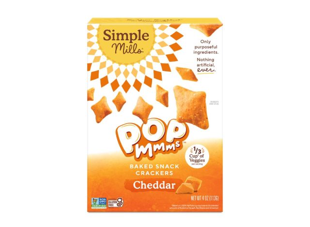 box of Simple Mills Cheddar Pop mmms on a white background