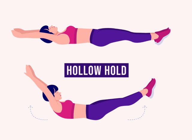 hollow body hold, concept of exercises to melt waist fat