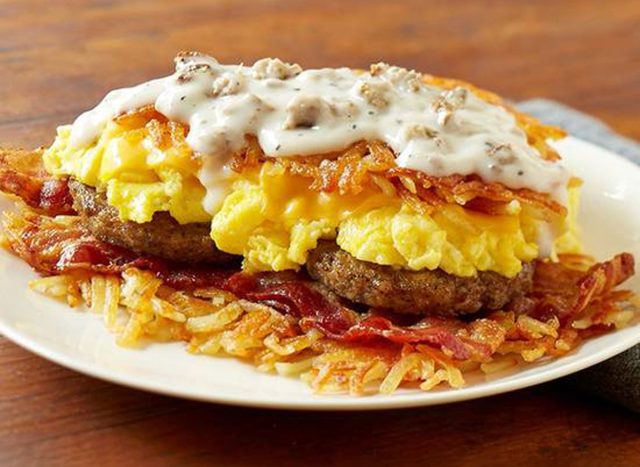 Huddle House Bacon Sausage & Sausage Gravy Stuffed Hashbrowns