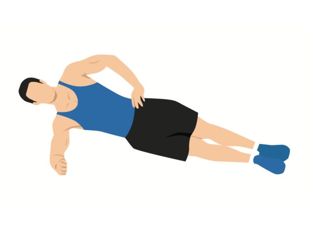 Plancha lateral masculina, concepto de entrenamiento de abdominales para hombres