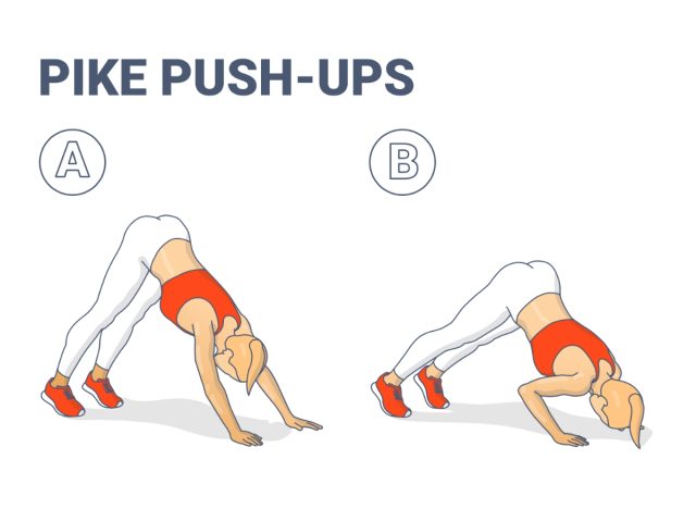 pike pushups, at-home exercises for women to get rid of their armpit pooch