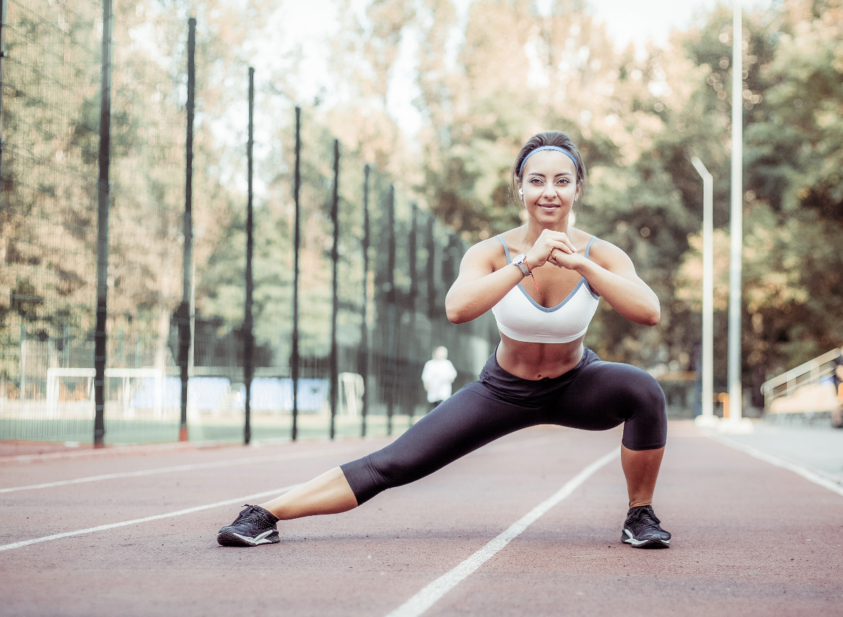 side lunges, concept of standing exercises to melt love handles