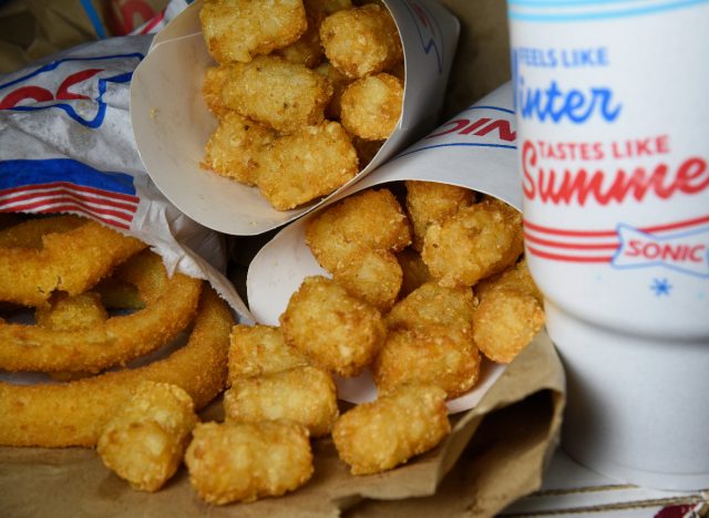 sonic tater tots, onion rings, and drink