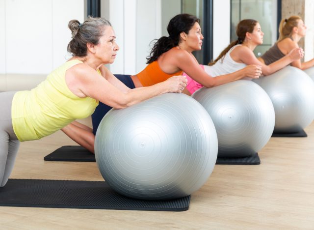 stability ball roll-outs exercise, strength exercises for women to melt middle-aged spread belly fat