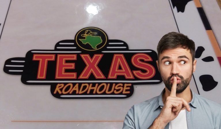 texas roadhouse menu with man shushing