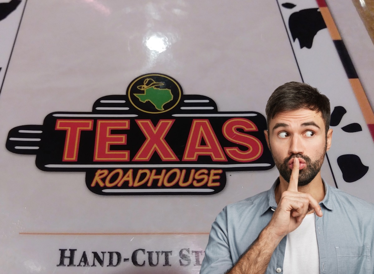 texas roadhouse menu with man shushing