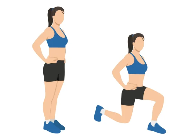 Front lunge, walking exercise for women