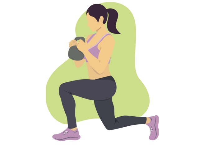 kettlebell lunge, easy kettlebell exercises for women to melt belly fat