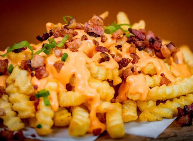 loaded french fries bacon scallions nacho cheese sauce