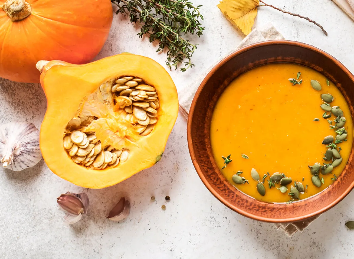 pumpkin soup whole pumpkin and seeds