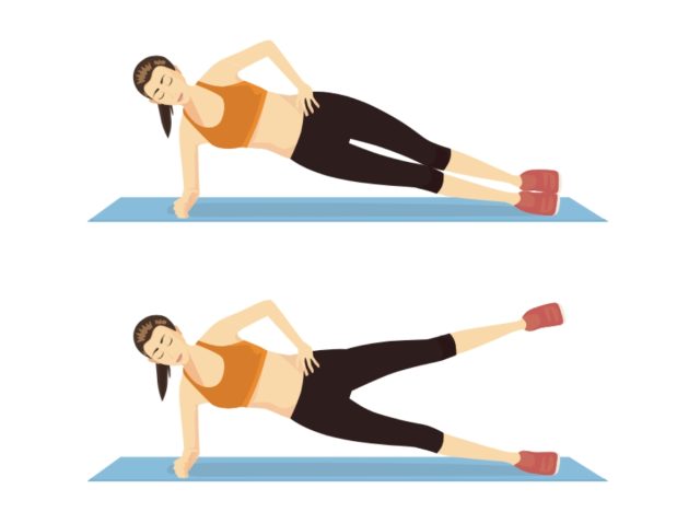 side plank leg raise, concept of floor workouts to improve your muscular endurance
