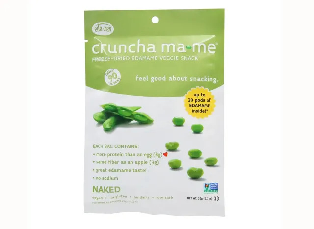 Package of Cruncha Ma.me freeze-dried edamame veggie snack.