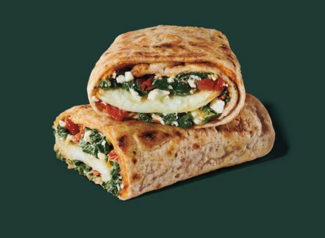 Starbucks Spinach, Feta & Egg White Wrap on a green background