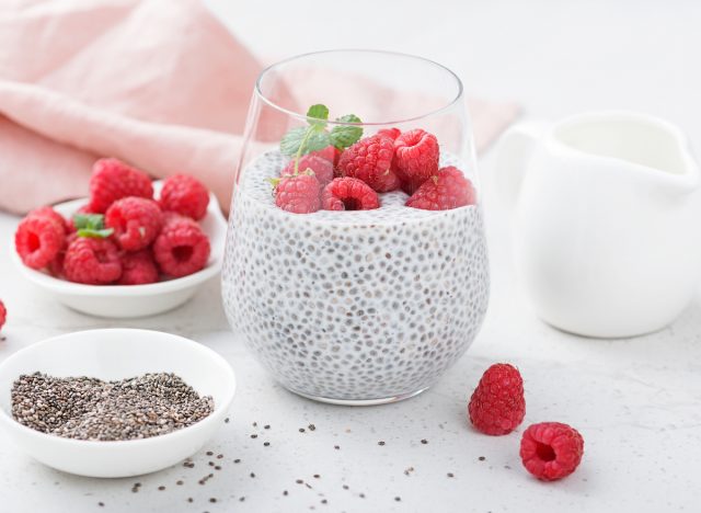 chia pudding with raspberries