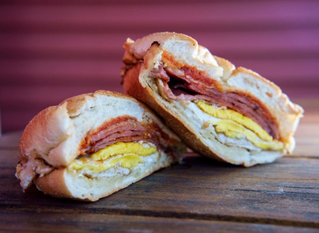 taylor ham/pork roll, egg, and cheese sandwich