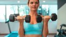 woman doing bicep curls, concept of 30-day standing workout for weight loss