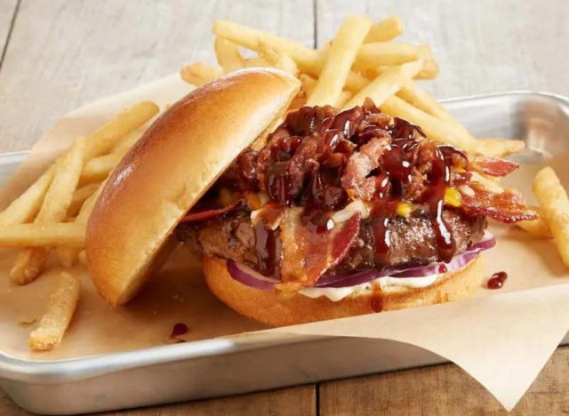 BJ's Restaurants & Brewhouse Hickory Brisket and Bacon Burger