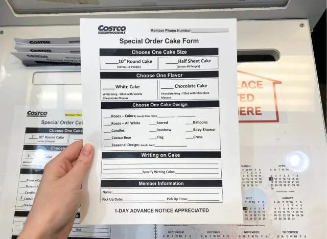 Costco cake order form