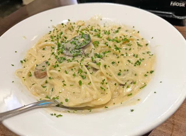 Angel hair with creamy mushroom sauce at Olive Garden