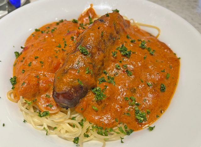 Angel hair with five cheese marinara and Italian sausage at Olive Garden